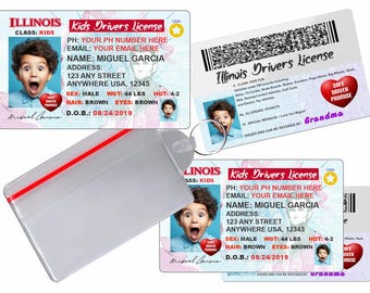 "Illinois Kinderführerschein - Benutzerdefinierte Kinderausweis (2er-Set)"