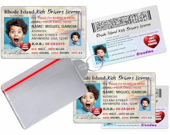 RHODE ISLAND Novelty Kinder-Führerschein - Benutzerdefinierte Sicherheits-ID-Abzeichen (2er-Set)