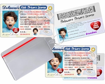 Personalisierter Delaware Kinder-Führerschein - Benutzerdefinierte ID-Karte (2er-Pack)