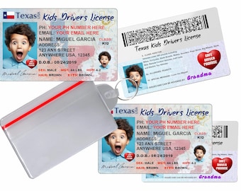Personalisierter Texas Kinder-Führerschein - Benutzerdefinierte Neuheit ID-Karten
