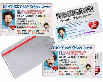 Personalisierter Kinder Kentucky Führerschein - Personalisierter Ausweis, Sicherheitskennzeichnung (2er-Pack)