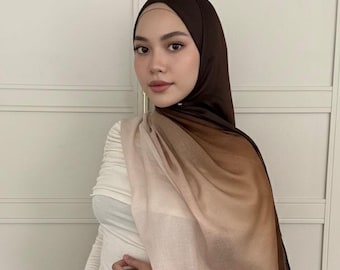 Hijab modal ombré marrón / Bufanda ligera estampada