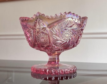 LE Smith Pink Carnival Whirling Star Compote Pedestal Bowl