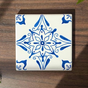 Hand-Painted Portuguese Wall Tiles for Backsplash or Coasters, Ceramic 4" x 4"
