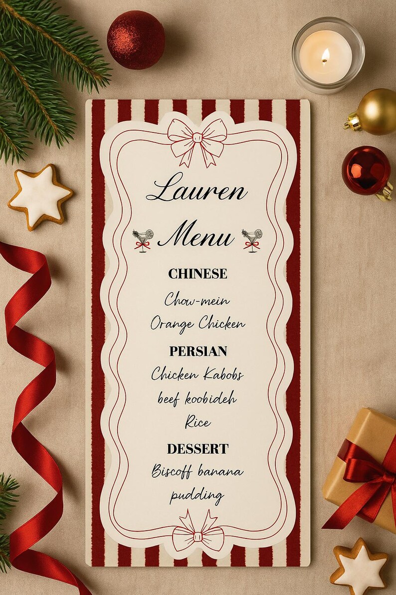 Holiday Menu Template, Festive, Friendsmas, Christmas Party ...