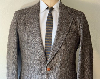 Vintage MENS Harris Tweed for Planteen & Krogh brown herringbone wool jacket, sport coat or blazer