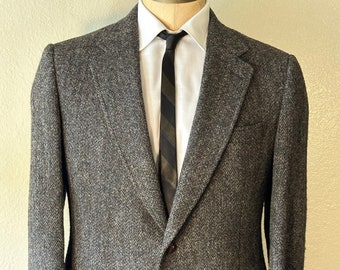 Vintage MENS Harris Tweed for Nordstrom brown, gray & black wool tweed jacket, sport coat or blazer, size L