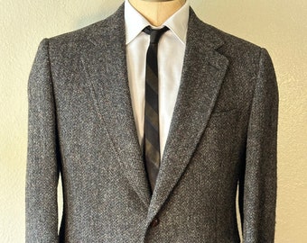 Vintage MENS Harris Tweed for Nordstrom gray, brown & black wool tweed jacket, sport coat or blazer