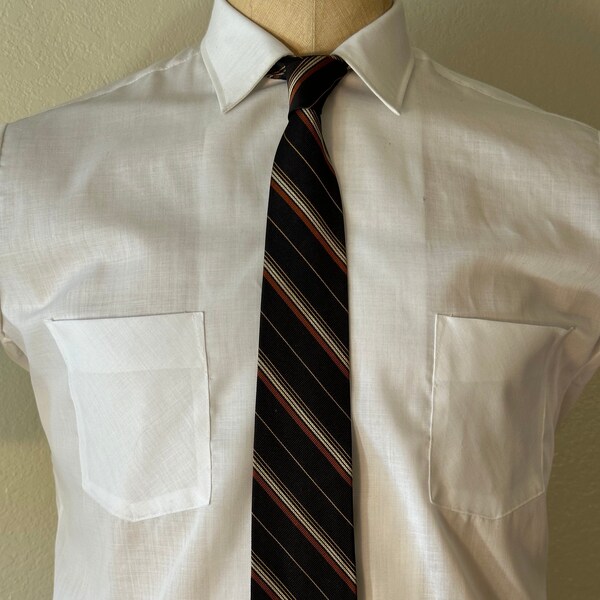 Vintage MENS 40s-50s Wallach's brown & black diagonal striped silk rockabilly or swing tie