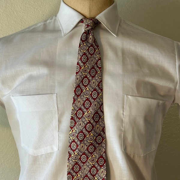 Vintage MENS The Kleinhans Co. brown, burgundy, yellow & white rockabilly or swing tie, circa 40s-50s