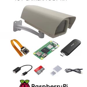 Peut inclure: Un kit de développement IOT CAMERA comprenant un boîtier de caméra de sécurité extérieur gris clair, une petite carte électronique, un adaptateur USB D-Link, un module caméra à nappe, une carte microSD SanDisk Ultra 128 Go, un câble adaptateur USB, deux dissipateurs thermiques et un câble USB.