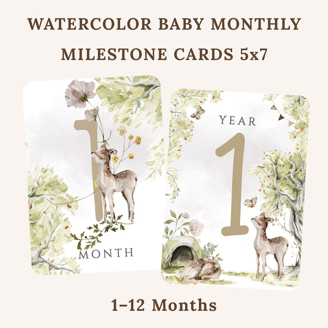 Watercolor Baby Monthly Milestone Cards, Gender Neutral Cards, Baby ...