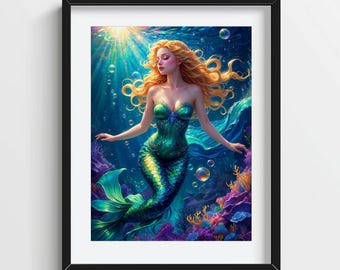 Mermaid Giclée Print: Ocean Fantasy Art, Sea Princess Decor