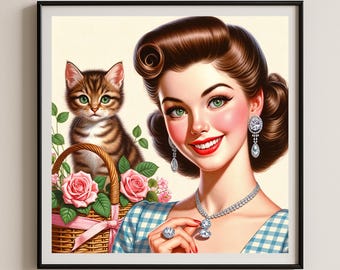 Impression giclée de lady cat du milieu du siècle