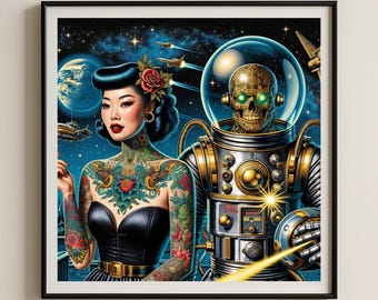 Impression d'art rétro explorateurs de l'espace science-fiction futuriste Pop Art astronautes extraterrestres giclée murale