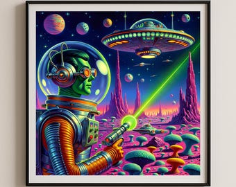 OVNI vintage Space Age Art rétro futuriste Mid-Century moderne science-fiction atomique Art déco