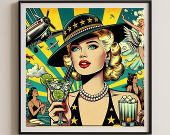 Impression d'art rétro Show Girl Portrait de science-fiction psychédélique vintage Giclée futuriste futuriste Pop