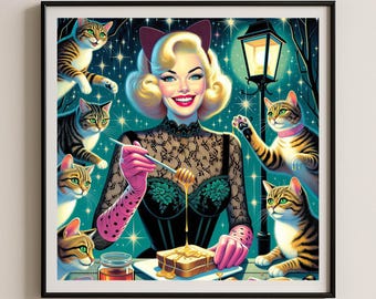 Impression giclée de Lady Cat Mid-Century
