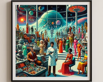 Impression de science-fiction vintage : décoration pop art atomique Mid-Century Space Age