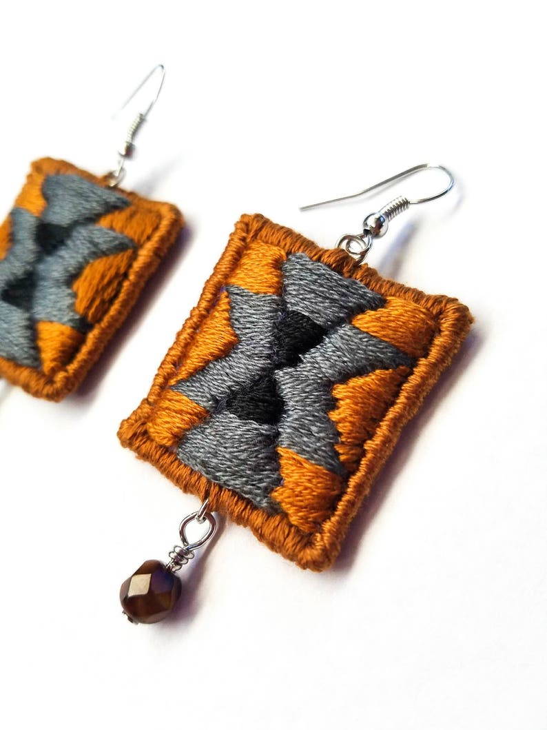 Tribal Embroidered Drop Earrings Hand Embroidery Fabric Etsy