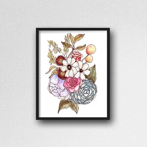 Floral Arrangement Watercolor Digital Download. Flower Bouquet Art Print. Botanical Wall Art