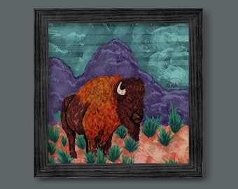 Buffalo Landscape Wall Art, Buffalo Digital Art Print, Buffalo Home Decor, Bison Art Print