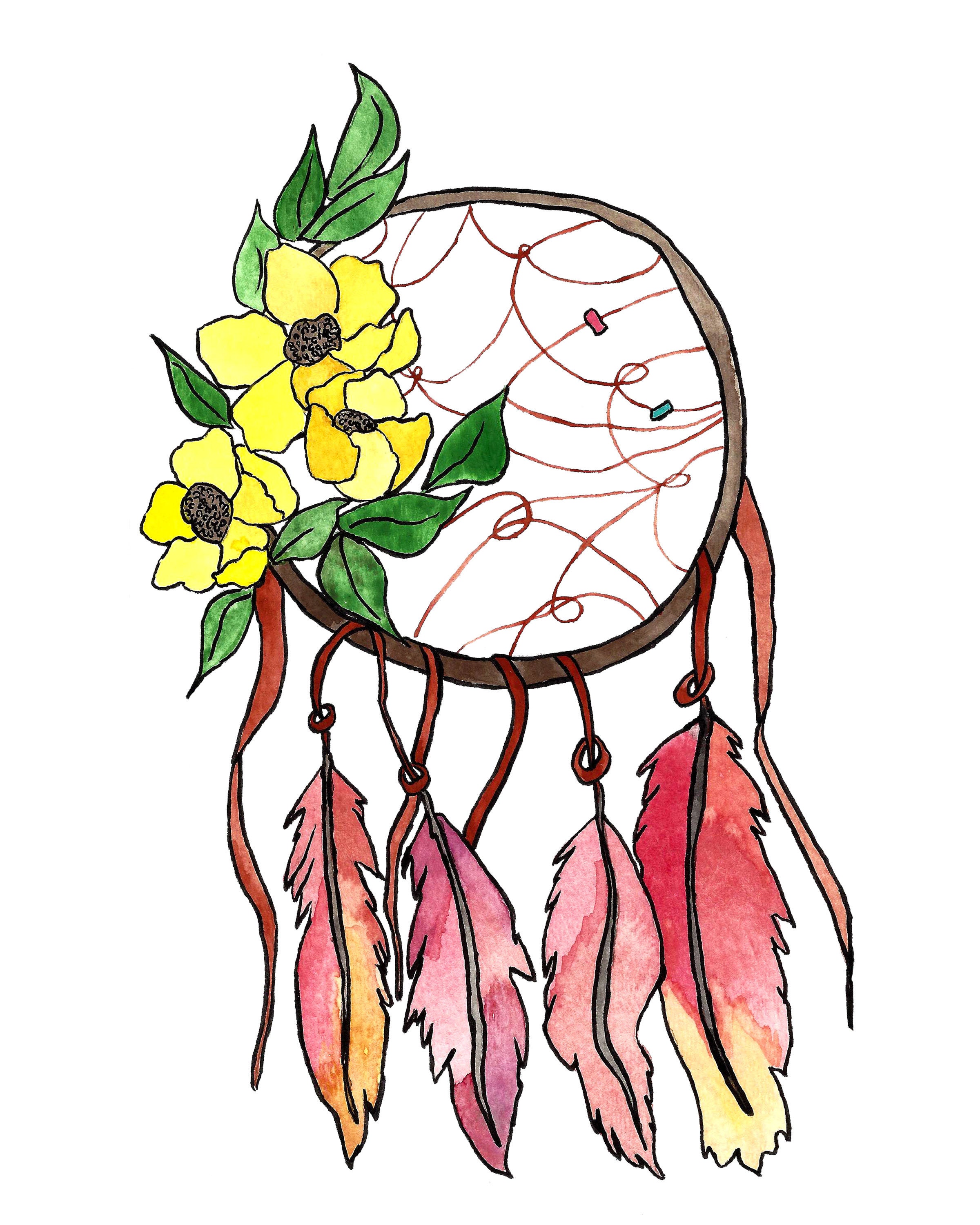Digital Download Dream Catcher Art Print, Floral Art Print, Feather ...