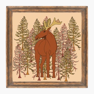 Moose in Trees Digital Art Print, Moose Digital Download, Moose Decor, Moose Art Print, Moose Wall Art
