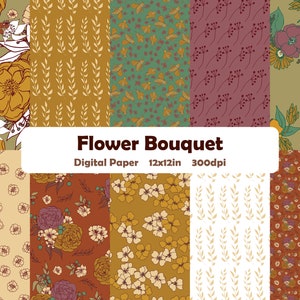Flower Bouquet Digital Paper, Floral Bouquet Digital Paper, Floral Pattern Printable Paper, Floral Pattern Junk Journal Digital Paper
