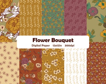 Flower Bouquet Digital Paper, Floral Bouquet Digital Paper, Floral Pattern Printable Paper, Floral Pattern Junk Journal Digital Paper