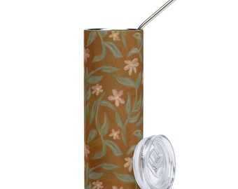 Vaso de acero inoxidable con vides florales pintadas, copa de vides florales