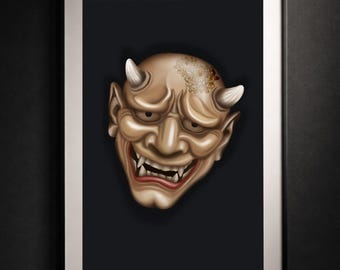 Japanische Hannya-Maske | 3D-Kunst | Wanddekoration (Digitaler Download)