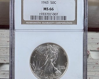 WALKING LIBERTY-Half Dollar-1943-Vintage Silver-MS66-NGC