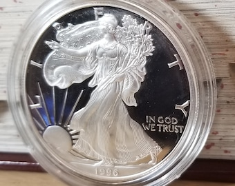 SILVER AMERICAN EAGLE-1996-Vintage Bullion-Proof-Antique One Dollar Coin-One Troy Ounce
