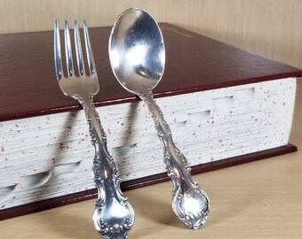 BABY SET-GORHAM-Mini Fork and Spoon-Vintage Sterling Silver-Antique Strasbourg Pattern-Gifts-Food