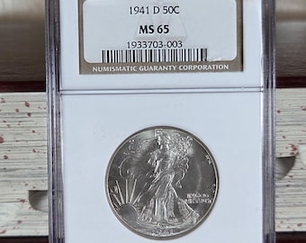 WALKING LIBERTY-Half Dollar-Vintage Silver-MS65-NGC