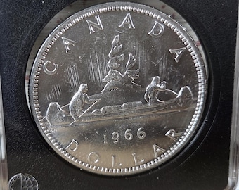 CANADA VOYAGEUR Silver Dollar-1966-Vintage-Elizabeth II-Canoe-Antique Coin-80% Silver