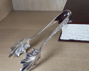 LARGE ICE TONGS-Vintage Sterling Silver- S. Kirk & Son-Flower Motif-Antique Bar-Drinks