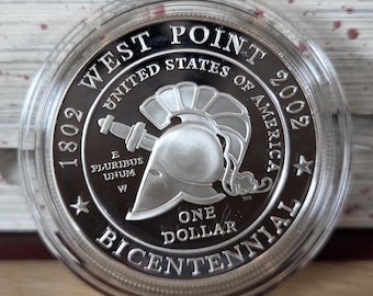 WEST POINT SILVER Dollar-Vintage 2002-Military-Color Guard-Washington Hall-Cadet Chapel-Bicentennial-Proof Coin