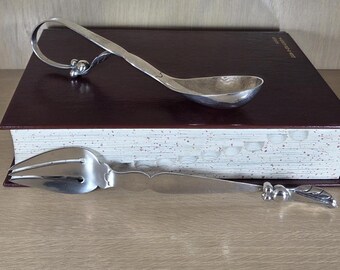 SANBORNS MEXICAN SALAD Serving Set-Vintage Sterling Silver-Pea & Blossom Pattern-Made in Mexico City-Handcrafted-Hand Hammered-Antique