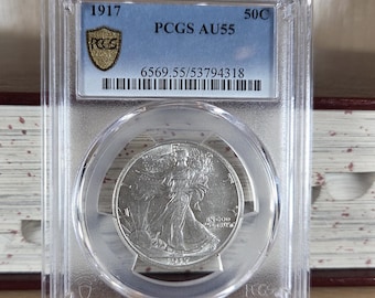 WALKING LIBERTY-1917 Half Dollar-Vintage Silver-AU55-Antique Coin