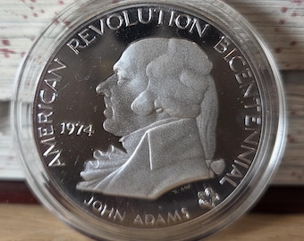 BICENTENNIAL MEDAL-1974-Vintage Sterling Silver-John Adams-Colonial-Founding Father