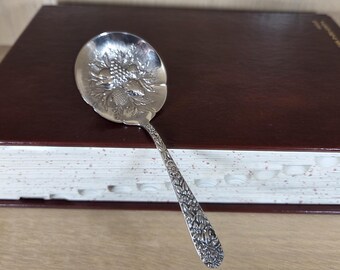 BERRY SPOON-STERLING Silver-Vintage Kirk & Sons-Repousse-Antique Fruit-Floral Handle