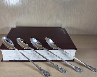 GORHAM ICED TEA Spoons-4-Vintage Sterling Silver-King Edward Pattern-Antique Drinks-Summer