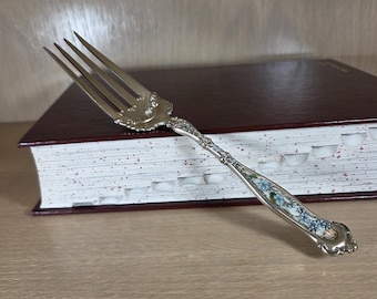 STERLING & ENAMEL Cold Meat FORK-Vintage Whiting-Silver-Dresden Pattern