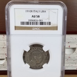 ITALY LIRA-1910-Vintage Italian Coins-AU 58-Foreign Currency-Antique