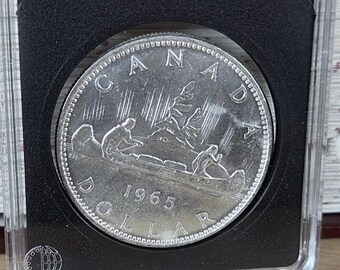 CANADA VOYAGEUR Silver Dollar-1965-Vintage-Elizabeth II-Canoe-Antique Coin