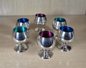 GORHAM STERLING CORDIALS-Vintage Silver-Colored Enamel-Shot Cups-Goblets-955-Antique