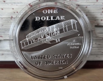 WRIGHT BROTHERS SILVER Dollar-2003-Kitty Hawk-Wright Flyer-Vintage-First Flight-Centennial-Commemorative-Proof Coin
