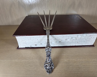 ALVIN MEAT FORK-Vintage Sterling Silver-Orange Blossom-Antique Dining
